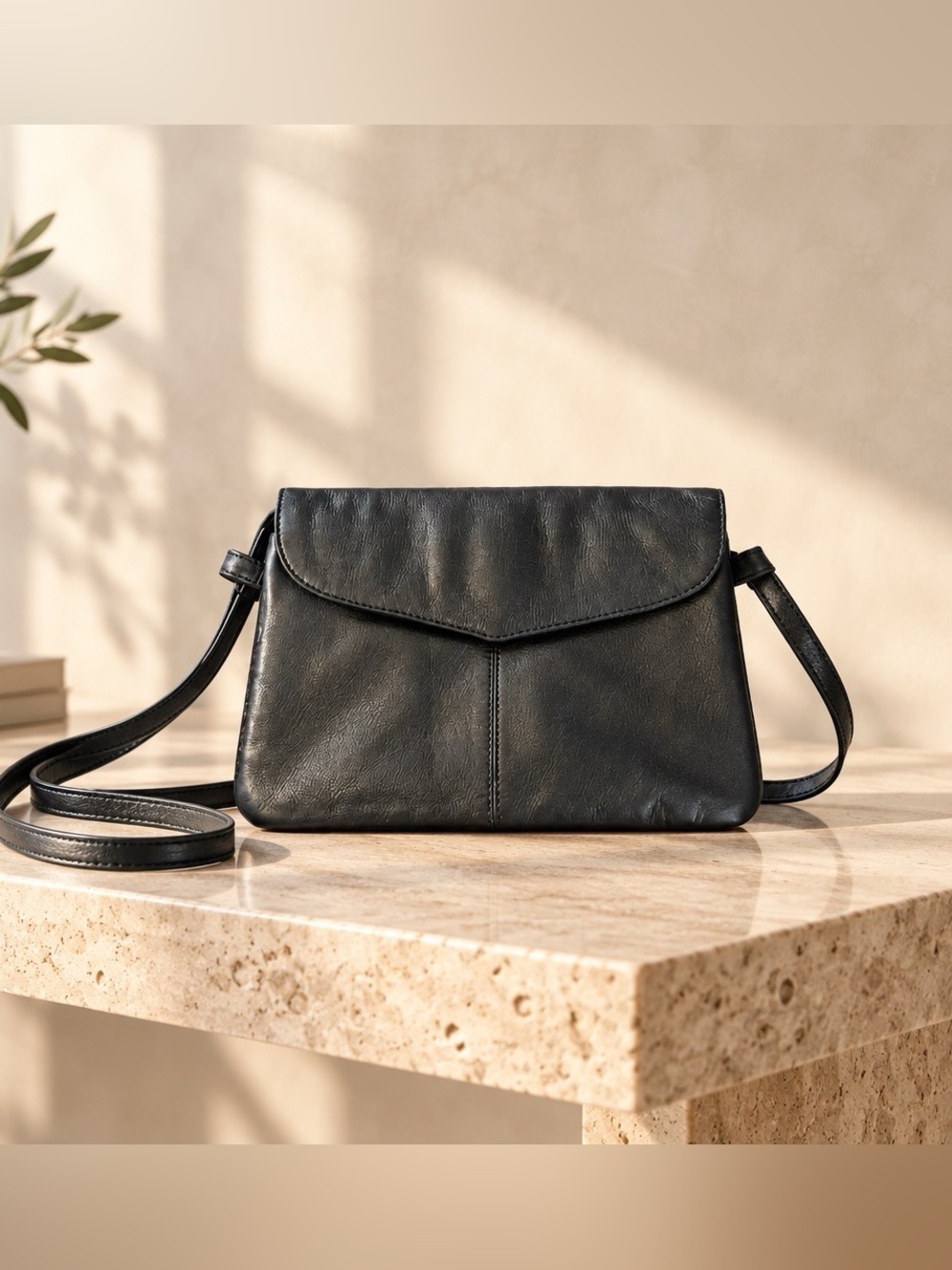 Classic Black Leather Crossbody Bag